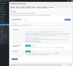 Page screenshot: LiteSpeed Cache &rarr; Cache &rarr; Advanced