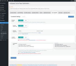 Page screenshot: LiteSpeed Cache &rarr; Page Optimization &rarr; Localization