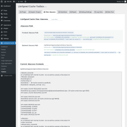 Page screenshot: LiteSpeed Cache &rarr; Toolbox &rarr; View .htaccess