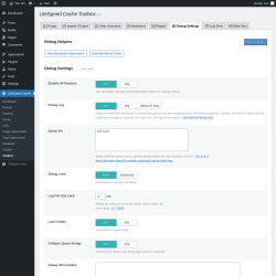 Page screenshot: LiteSpeed Cache &rarr; Toolbox &rarr; Debug Settings