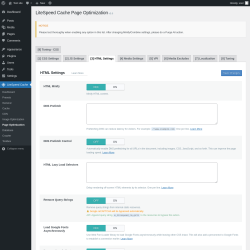 Page screenshot: LiteSpeed Cache &rarr; Page Optimization &rarr; HTML Settings
