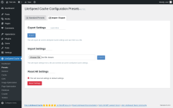 Page screenshot: LiteSpeed Cache &rarr; Presets &rarr; Import / Export