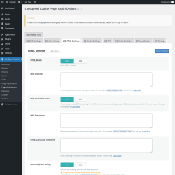 Page screenshot: LiteSpeed Cache &rarr; Page Optimization &rarr; HTML Settings