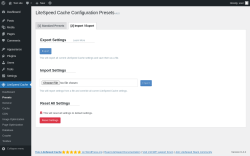 Page screenshot: LiteSpeed Cache &rarr; Presets &rarr; Import / Export