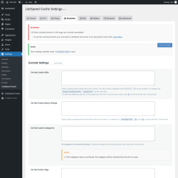 Page screenshot: Settings &rarr; LiteSpeed Cache &rarr; Excludes