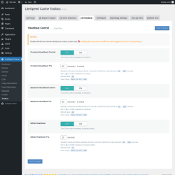 Page screenshot: LiteSpeed Cache → Toolbox → Heartbeat