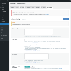 Page screenshot: LiteSpeed Cache → Cache → Advanced