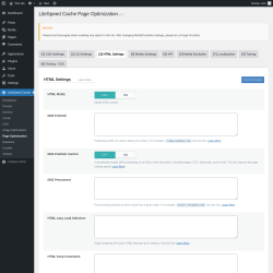 Page screenshot: LiteSpeed Cache → Page Optimization → HTML Settings