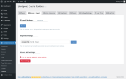 Page screenshot: LiteSpeed Cache → Toolbox → Import / Export
