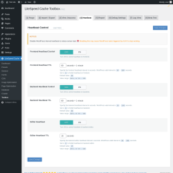 Page screenshot: LiteSpeed Cache → Toolbox → Heartbeat