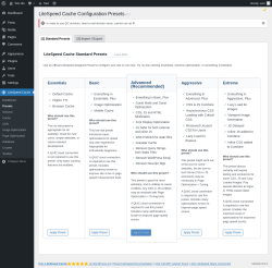 Page screenshot: LiteSpeed Cache &rarr; Presets