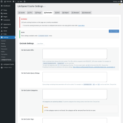 Page screenshot: Settings &rarr; LiteSpeed Cache &rarr; Excludes