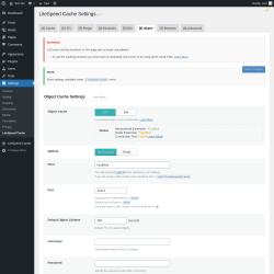 Page screenshot: Settings &rarr; LiteSpeed Cache &rarr; Object