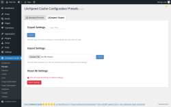 Page screenshot: LiteSpeed Cache &rarr; Presets &rarr; Import / Export
