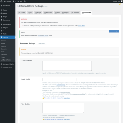 Page screenshot: Settings &rarr; LiteSpeed Cache &rarr; Advanced