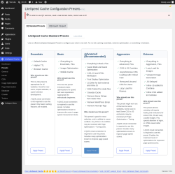 Page screenshot: LiteSpeed Cache &rarr; Presets