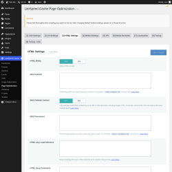 Page screenshot: LiteSpeed Cache &rarr; Page Optimization &rarr; HTML Settings
