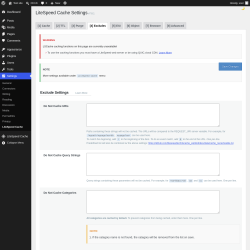 Page screenshot: Settings &rarr; LiteSpeed Cache &rarr; Excludes