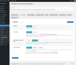 Page screenshot: LiteSpeed Cache &rarr; Page Optimization &rarr; JS Settings
