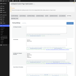Page screenshot: LiteSpeed Cache &rarr; Page Optimization &rarr; Tuning