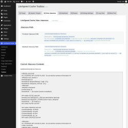 Page screenshot: LiteSpeed Cache &rarr; Toolbox &rarr; View .htaccess