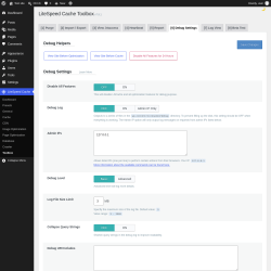 Page screenshot: LiteSpeed Cache &rarr; Toolbox &rarr; Debug Settings