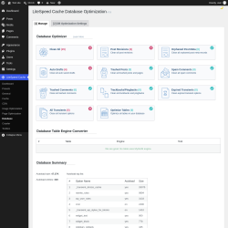Page screenshot: LiteSpeed Cache &rarr; Database