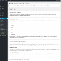 Page screenshot: Settings → Linkedin Insight Tag → FAQ