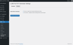 Page screenshot: Settings → LLMS Full TXT Generator