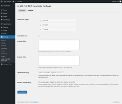 Page screenshot: Settings → LLMS Full TXT Generator → 
            Settings        