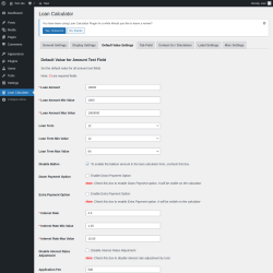 Page screenshot: Loan Calculator → Default Value Settings