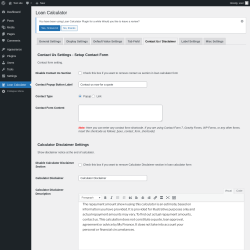 Page screenshot: Loan Calculator → Contact Us / Disclaimer