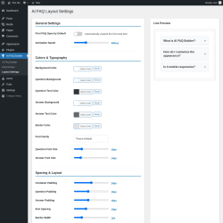 Page screenshot: AI FAQ Builder &rarr; Layout Settings