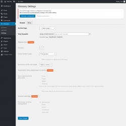 Page screenshot: Glossary &rarr; Settings