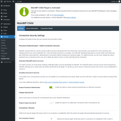 Page screenshot: MainWP Child Settings ‹ Test site — WordPress