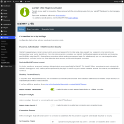 Page screenshot: Settings &rarr; MainWP Child