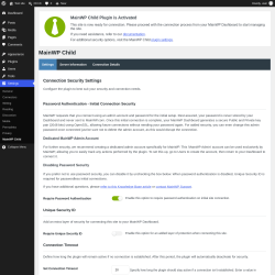 Page screenshot: Settings &rarr; MainWP Child