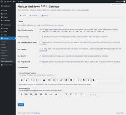Page screenshot: Settings → Markup Markdown