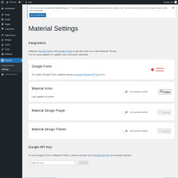 Page screenshot: Material → Settings