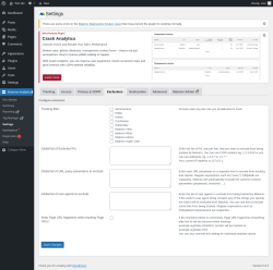 Page screenshot: Matomo Analytics → Settings → Exclusions