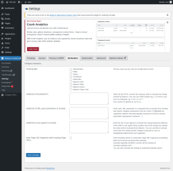 Page screenshot: Matomo Analytics &rarr; Settings &rarr; Exclusions