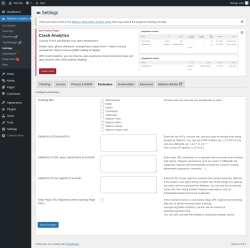 Page screenshot: Matomo Analytics &rarr; Settings &rarr; Exclusions