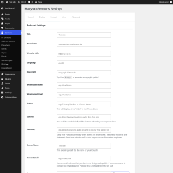 Page screenshot: Sermons &rarr; Settings &rarr; Podcast