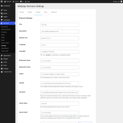 Page screenshot: Sermons &rarr; Settings &rarr; Podcast
