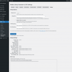 Page screenshot: Settings &rarr; Media Library Assistant &rarr; Debug