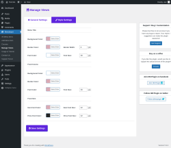 Page screenshot: Menukaart → Manage Views → 
                 Style Settings            
