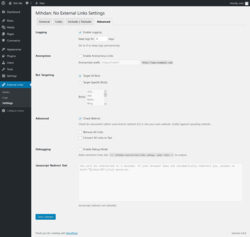 Page screenshot: External Links &rarr; Settings &rarr; 
			Advanced
		