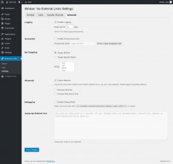 Page screenshot: External Links &rarr; Settings &rarr; 
			Advanced		