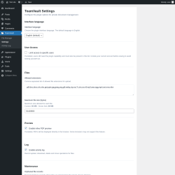 Page screenshot: TeamVault &rarr; Settings