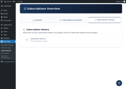 Page screenshot: Mind Web &rarr; Subscriptions &rarr; 
					
					Subscriptions History				